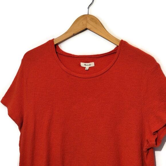 Madewell Texture & Thread Short Sleeve Crew Neck Tie Waist Red Top Size XL - Picture 3 of 14